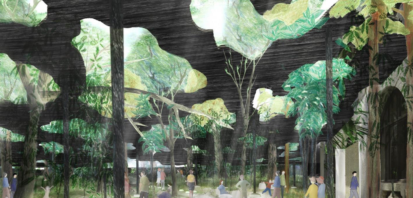 石上純也による、東京・千代田区の九段ハウスでのパヴィリオン「木陰雲