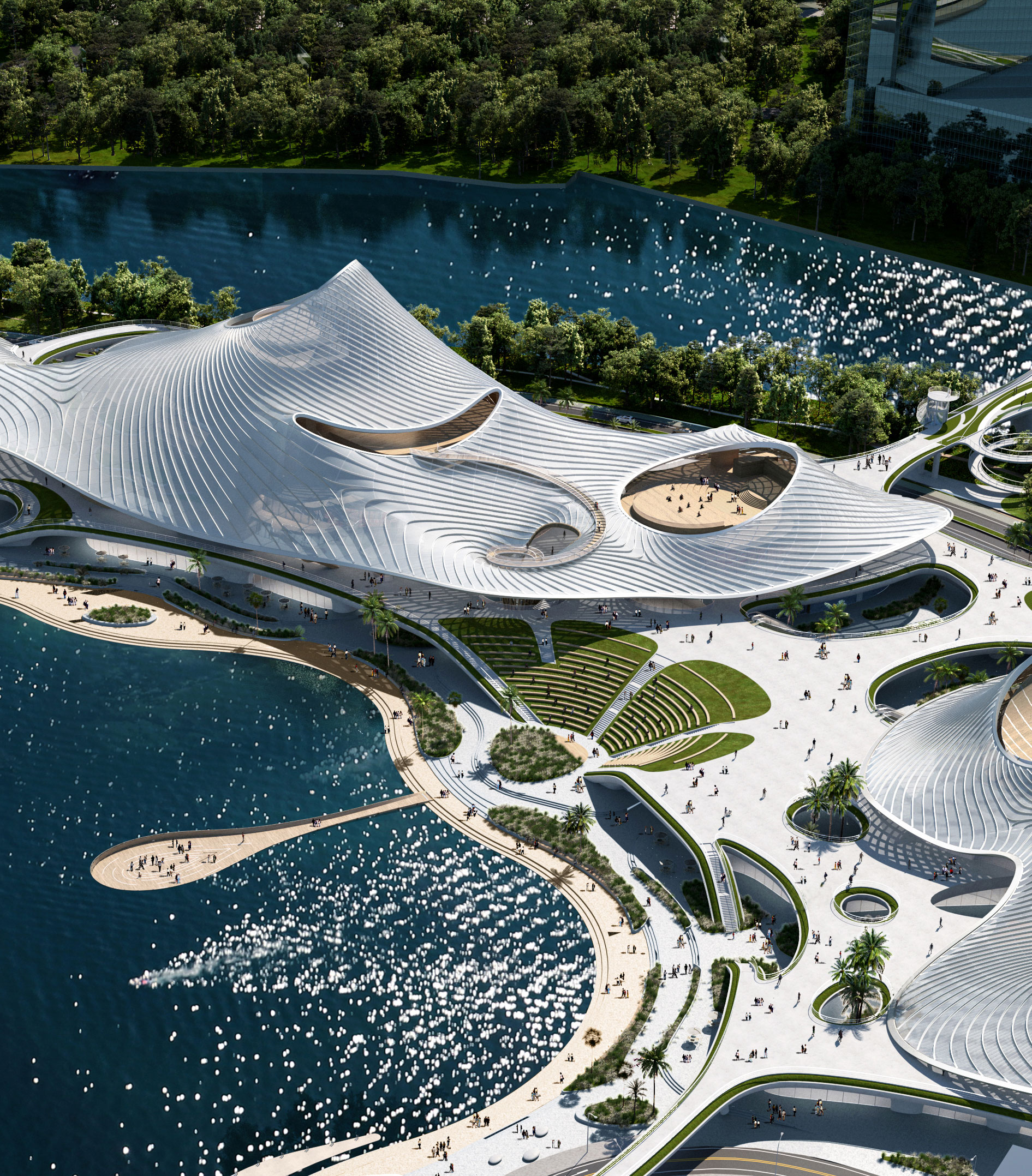 MADによる、中国・広東省の「南海アートセンター」。湖の畔に計画され